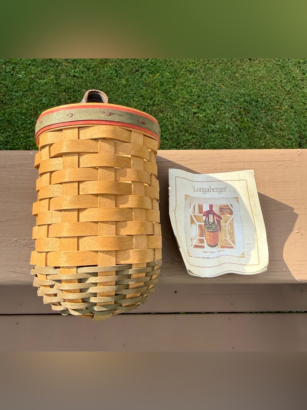 Longaberger Santa’s Helper Small Woven Hanging Basket with Leather Handle